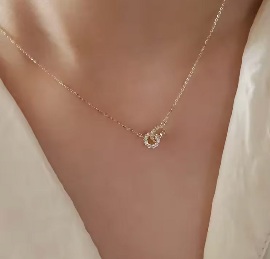 925 Sterling Silver Interlocking Double Ring Necklace