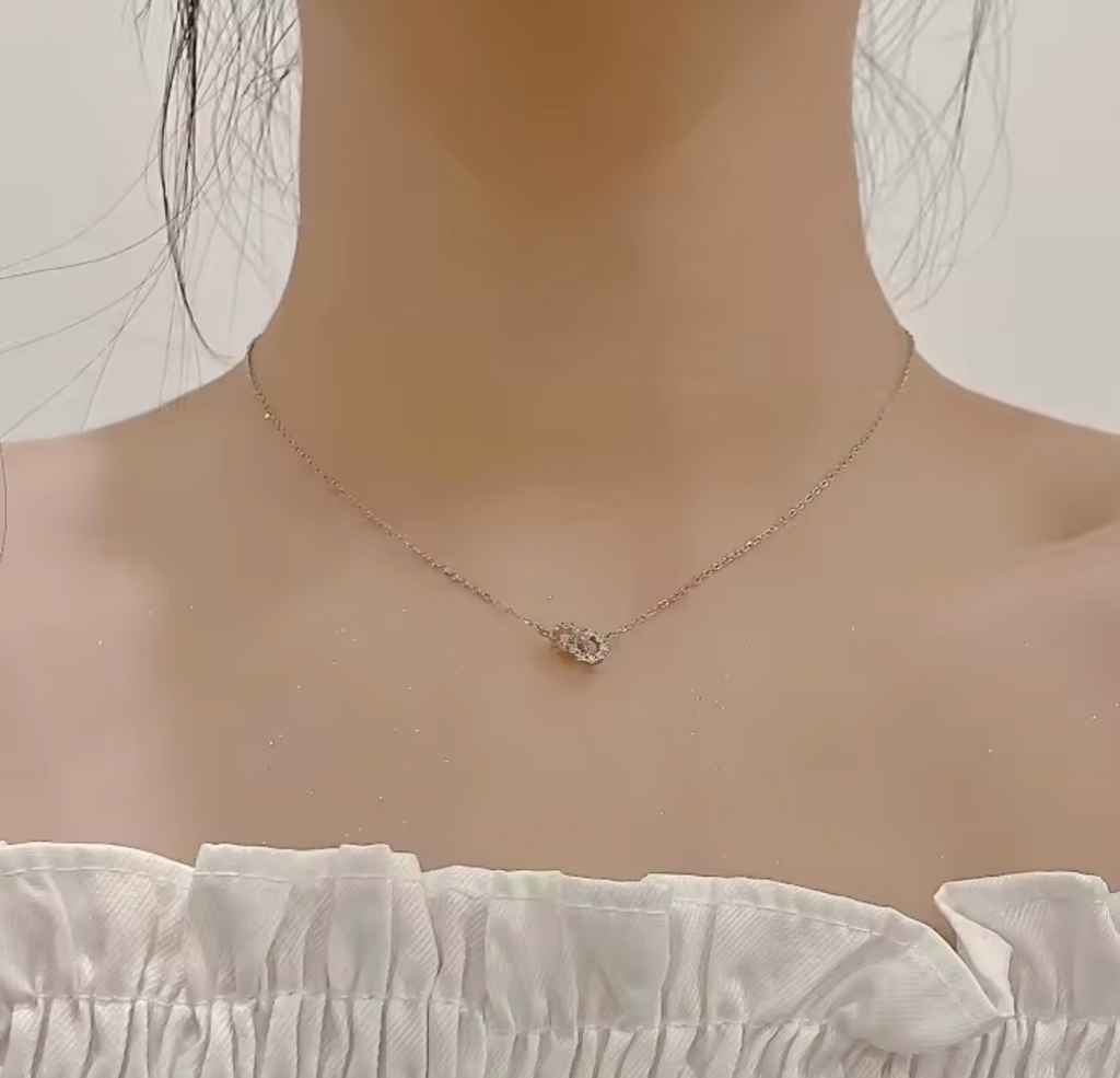 925 Sterling Silver Interlocking Double Ring Necklace