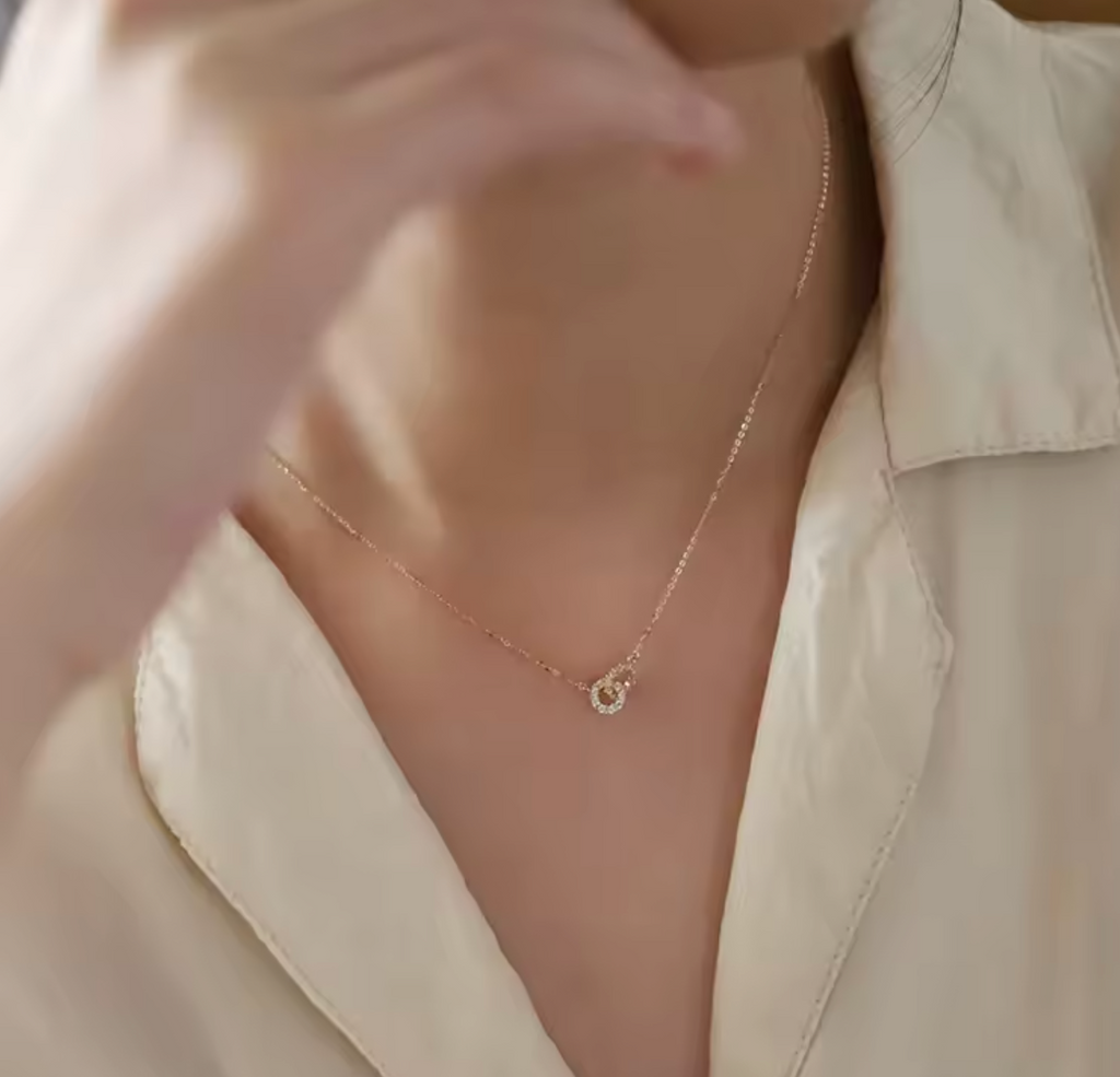 925 Sterling Silver Interlocking Double Ring Necklace