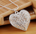 925 Sterling Silver Carved Heart Pendant Necklace