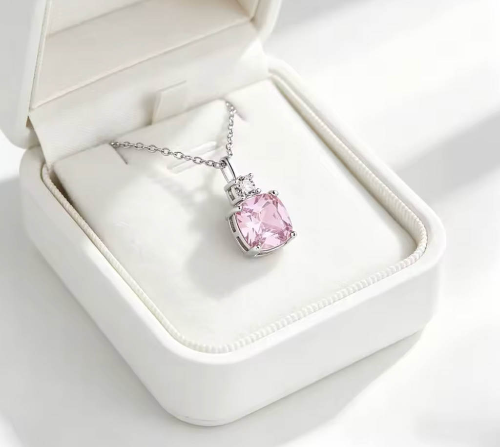Luxury Pink Cubic Zirconia Pendant Necklace