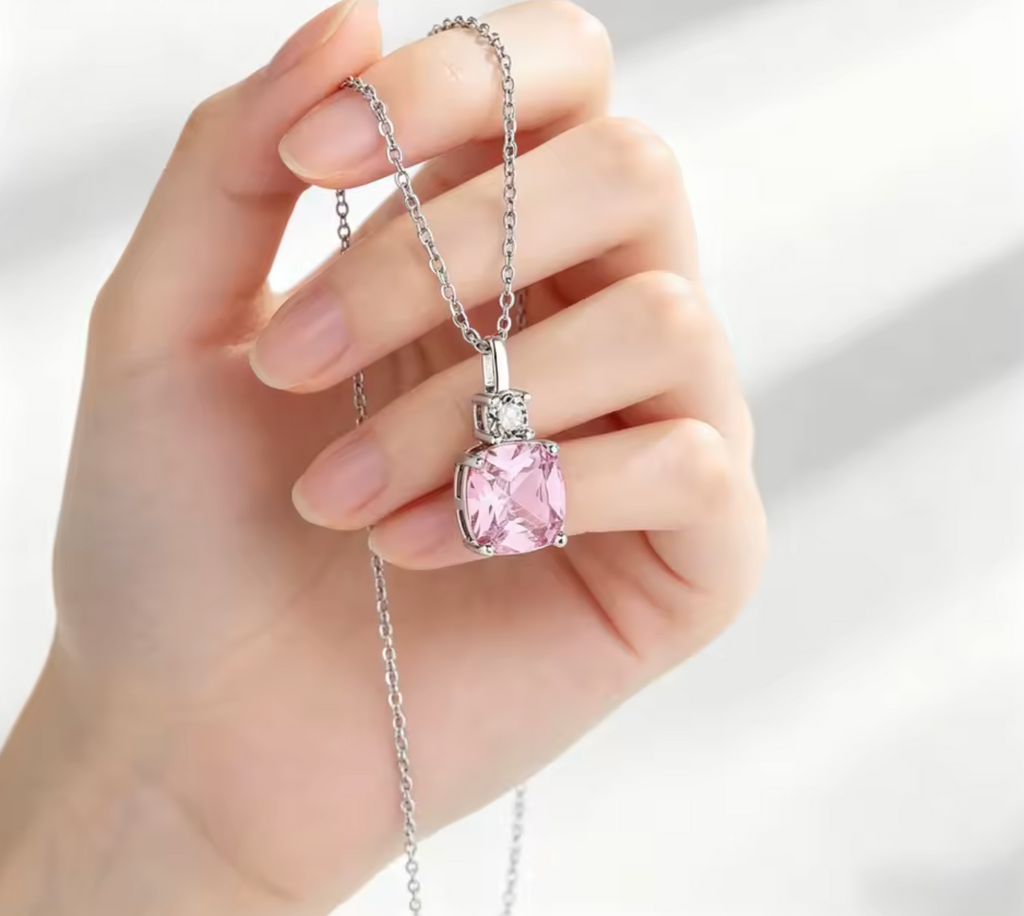 Luxury Pink Cubic Zirconia Pendant Necklace