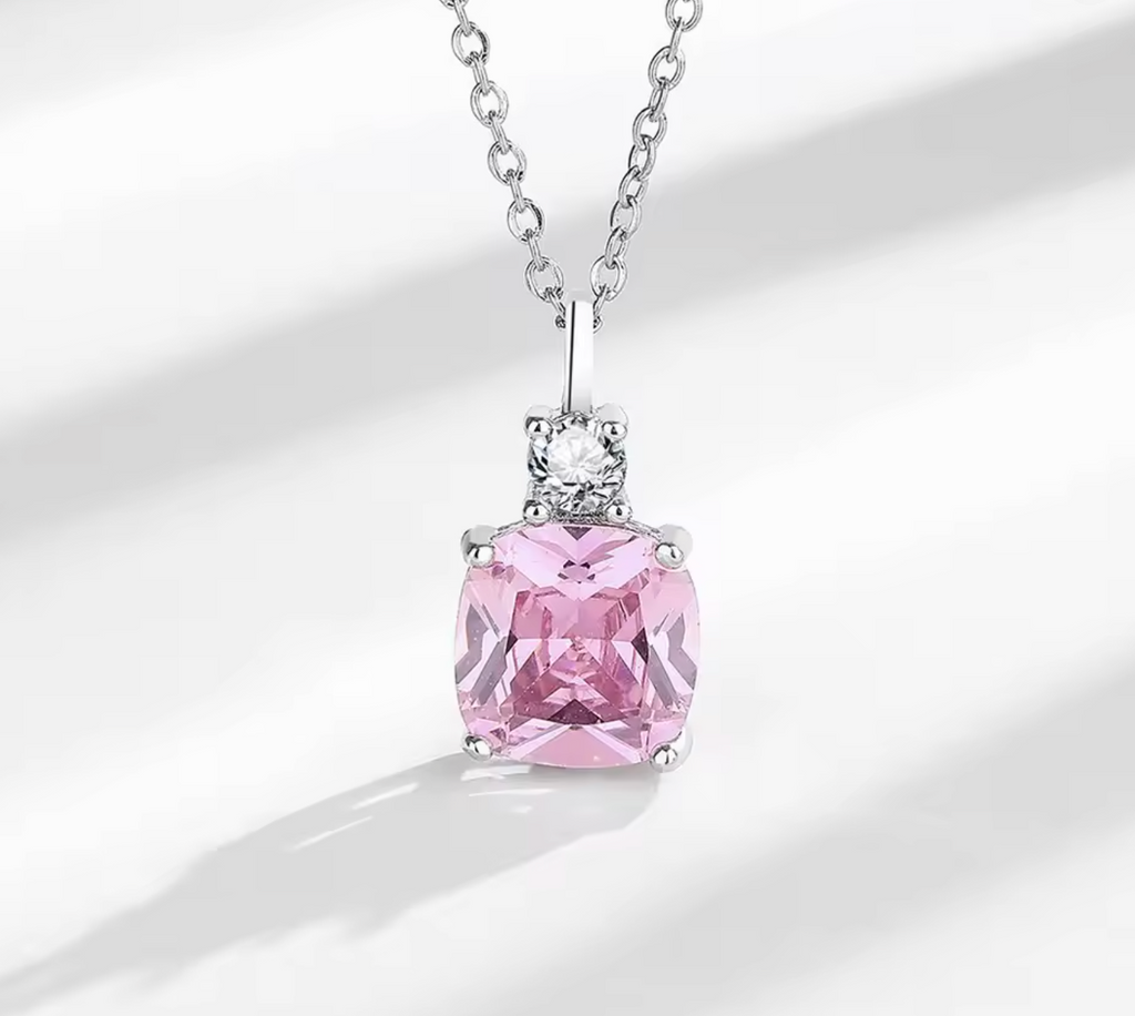 Luxury Pink Cubic Zirconia Pendant Necklace