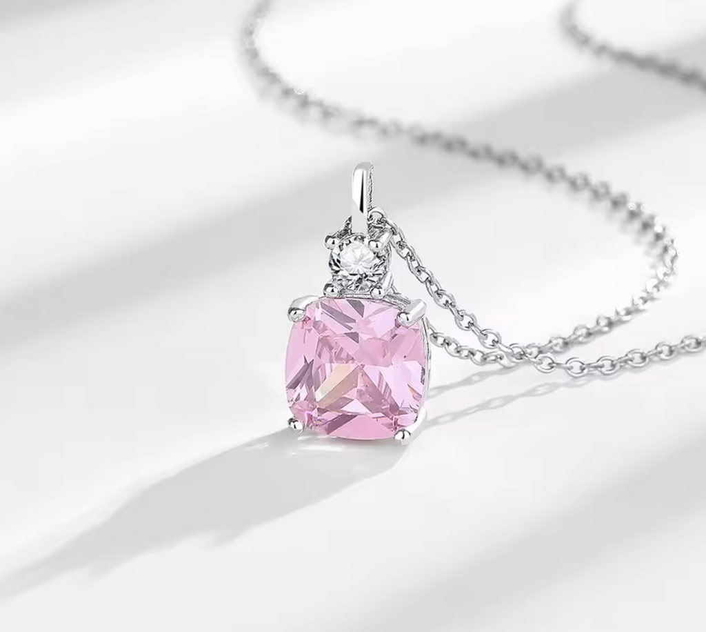 Luxury Pink Cubic Zirconia Pendant Necklace