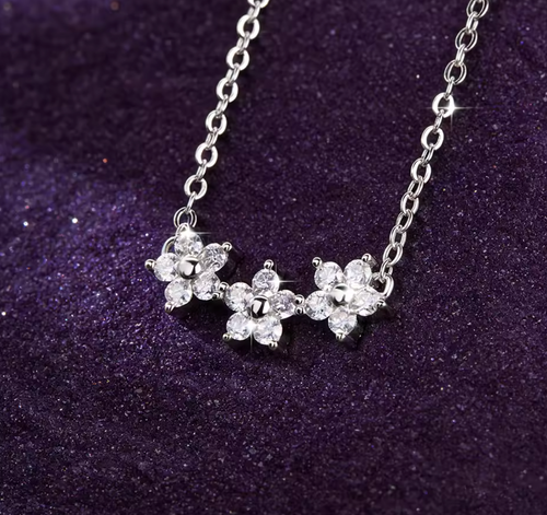 14K Gold Filled Moissanite Flower Pendant Necklace with GRA Certificate