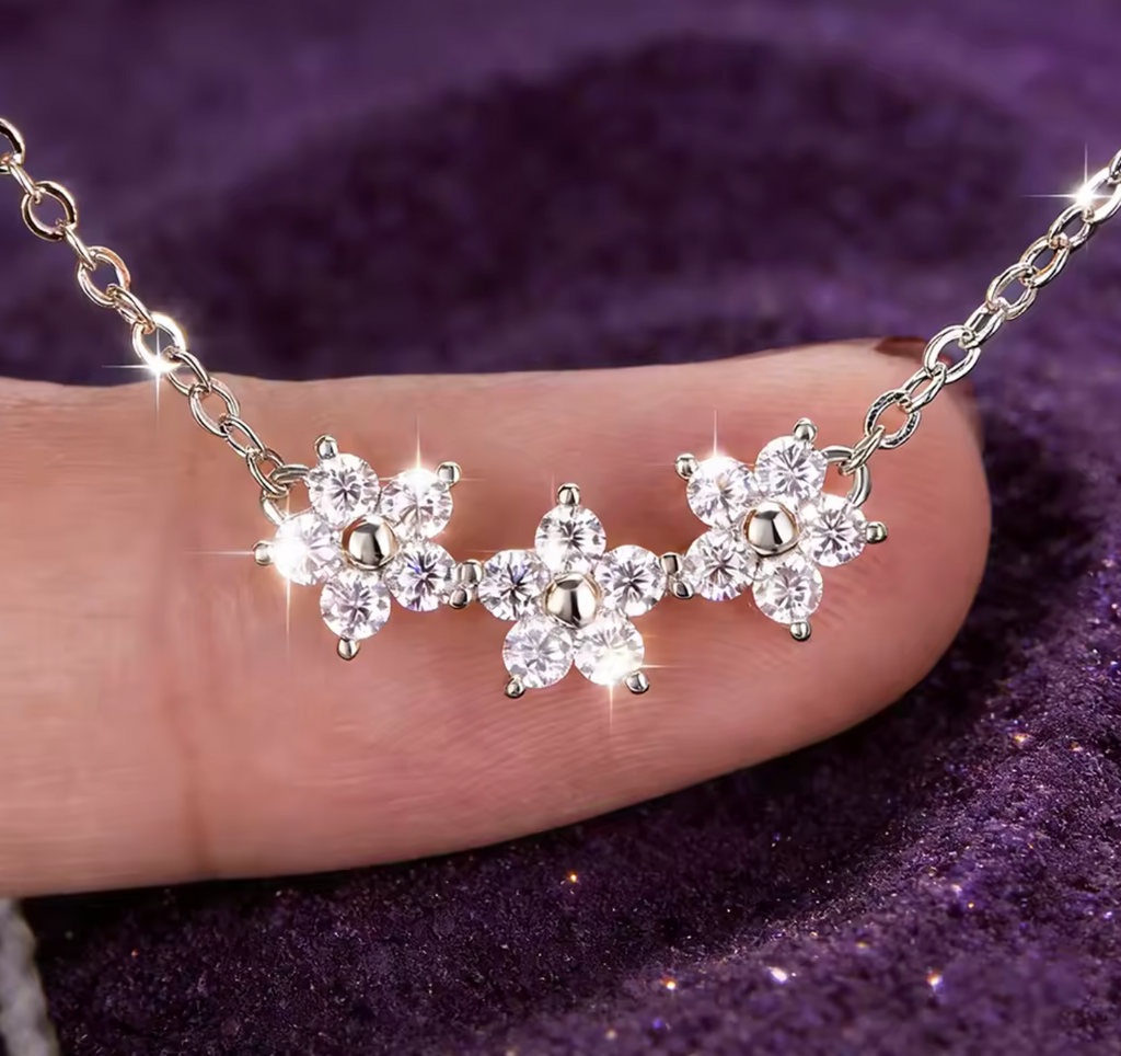 14K Gold Filled Moissanite Flower Pendant Necklace with GRA Certificate