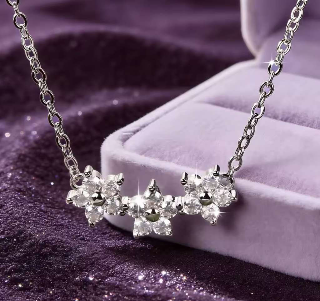 14K Gold Filled Moissanite Flower Pendant Necklace with GRA Certificate