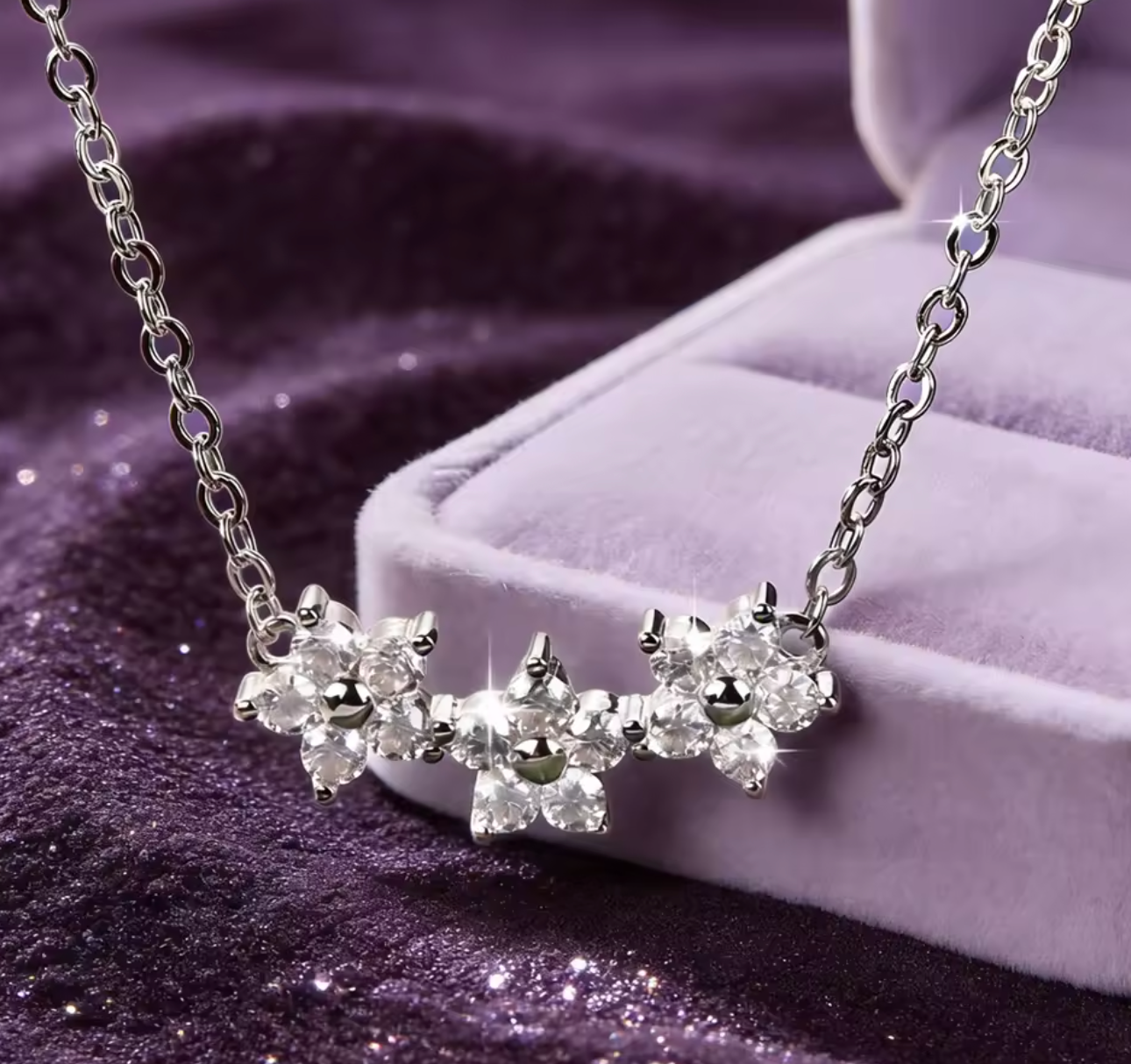 14K Gold Filled Moissanite Flower Pendant Necklace with GRA Certificate