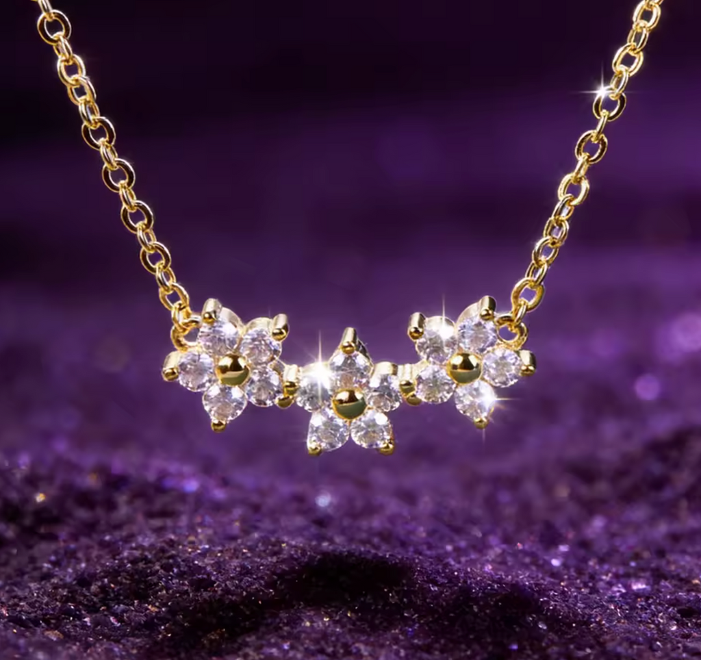14K Gold Filled Moissanite Flower Pendant Necklace with GRA Certificate