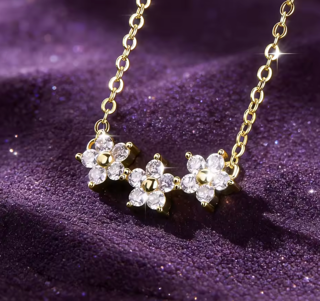 14K Gold Filled Moissanite Flower Pendant Necklace with GRA Certificate