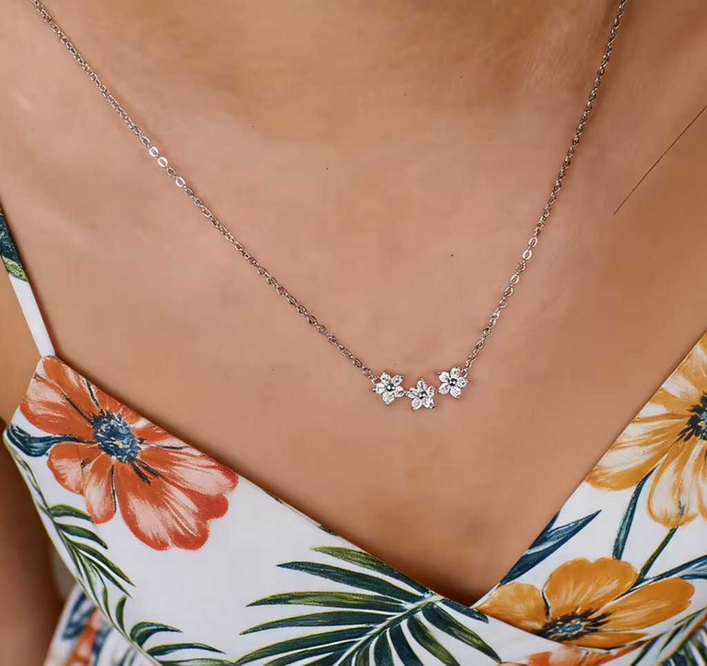 14K Gold Filled Moissanite Flower Pendant Necklace with GRA Certificate