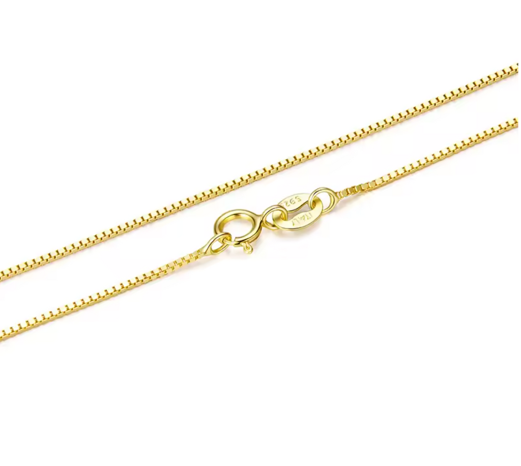 Solid Gold Over 925 Sterling Silver 0.8mm Box Chain Necklace