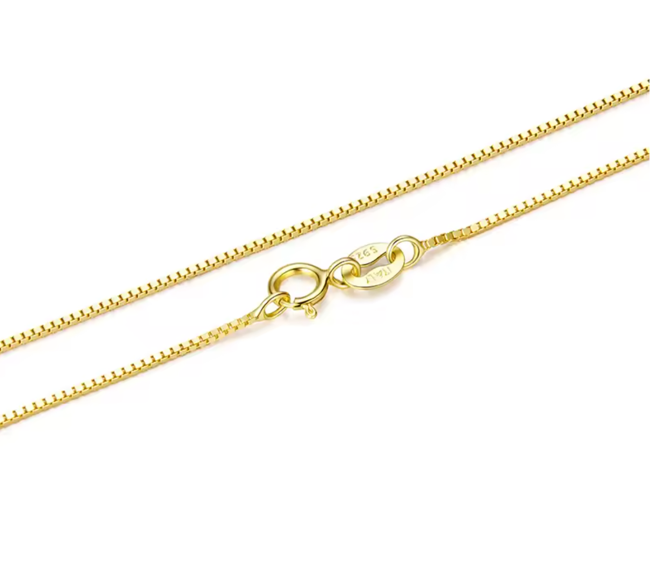 Solid Gold Over 925 Sterling Silver 0.8mm Box Chain Necklace