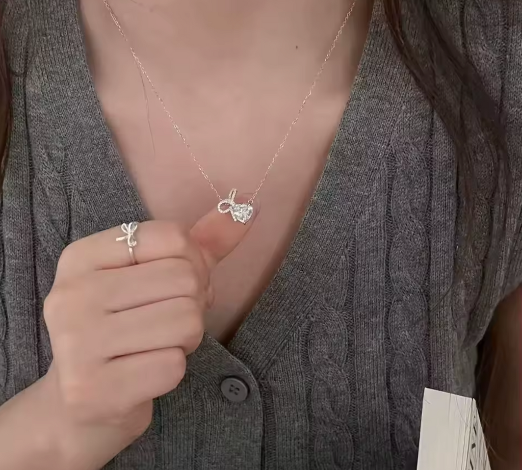 925 Sterling Silver Heart Geometric Pendant Necklace