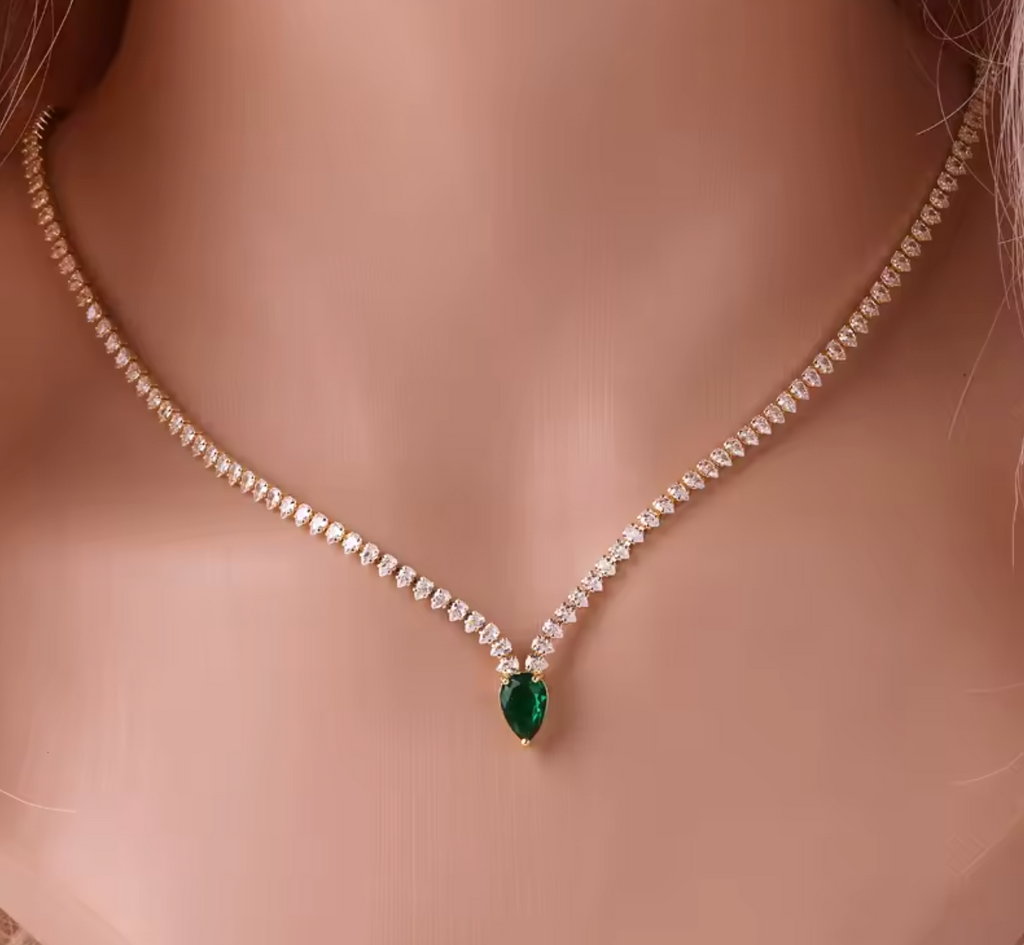 18K Gold Plated Water Drop Light Blue CZ Pendant Necklace