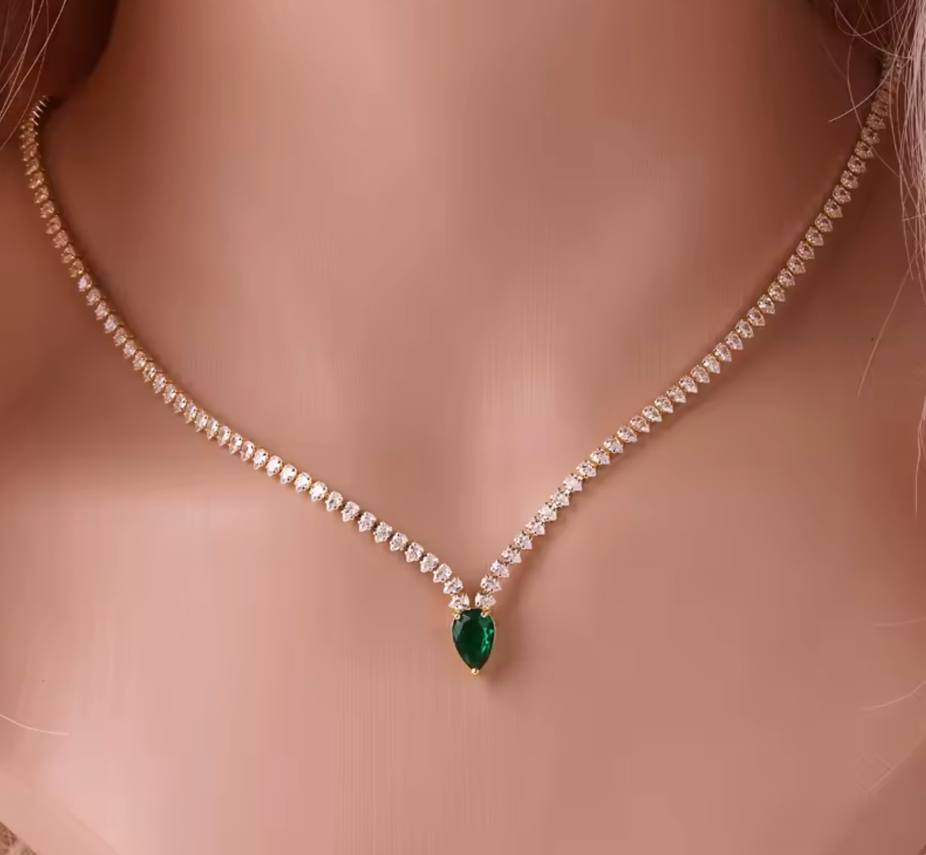 18K Gold Plated Water Drop Light Blue CZ Pendant Necklace