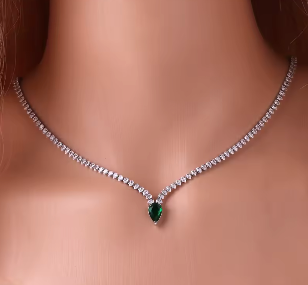 18K Gold Plated Water Drop Light Blue CZ Pendant Necklace