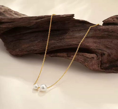 14K Gold Plated Dainty Pearl Drop Necklace for Women