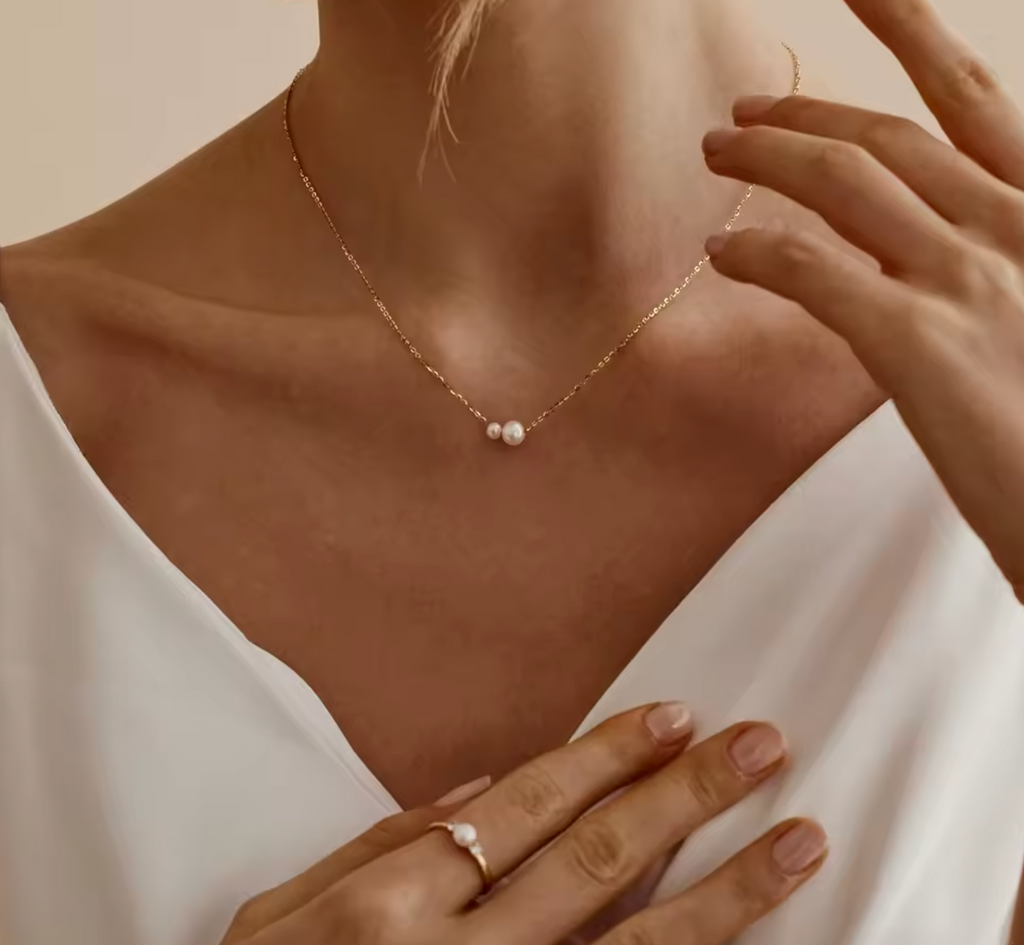 14K Gold Plated Dainty Pearl Drop Necklace for Women