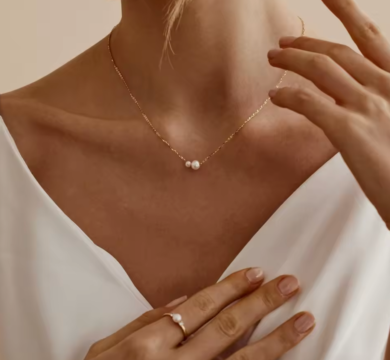 14K Gold Plated Dainty Pearl Drop Necklace for Women