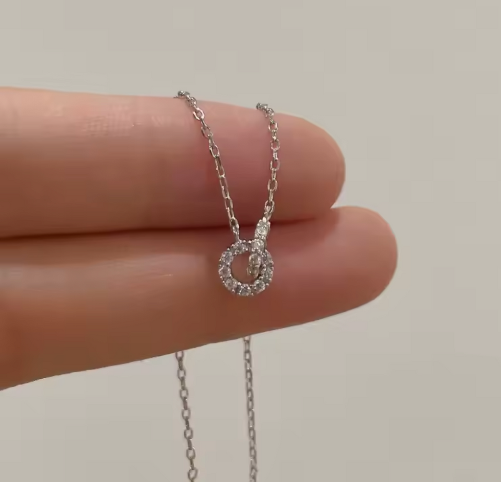 925 Sterling Silver Interlocking Double Ring Necklace